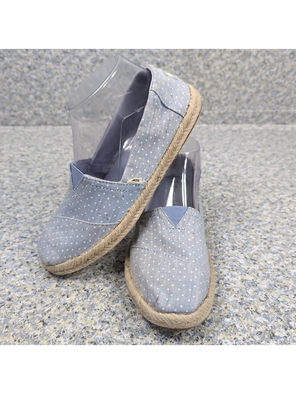 Toms Womens 7.5 Classic Bliss Blue Tiny Chambray Dots On Rope Slip On Shoes